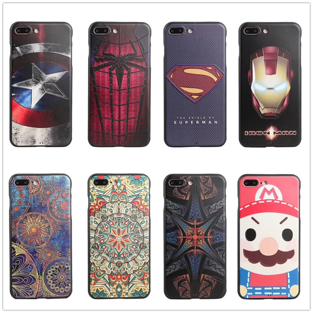 

For iphone 8 Case Cover Silicon 3D Relief Coque For iphone 8 Plus Slim Spiderman Superman Soft Phone Protective Etui Hoesje Caso