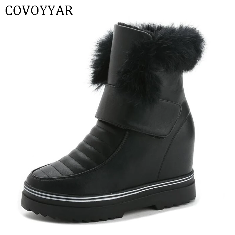 

COVOYYAR 2018 Women Boots Platform Hidden Heel Fur Ankle Snow Boots Wedge Casual Shoes Winter Fashion Sneaker Black/White WBS454