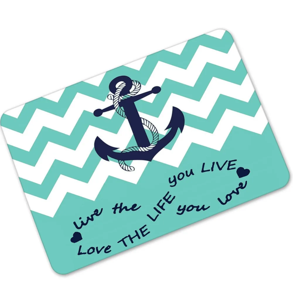 MDCT Mint Green Anchor Chevron Printed Door Mats Ocean Marine Spear