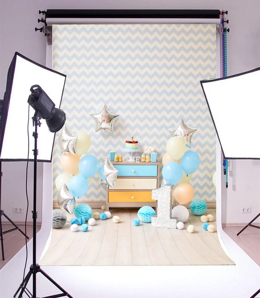 

1st birthday balloon star holiday blue chevron photo studio background Vinyl cloth Computer print party backdrop