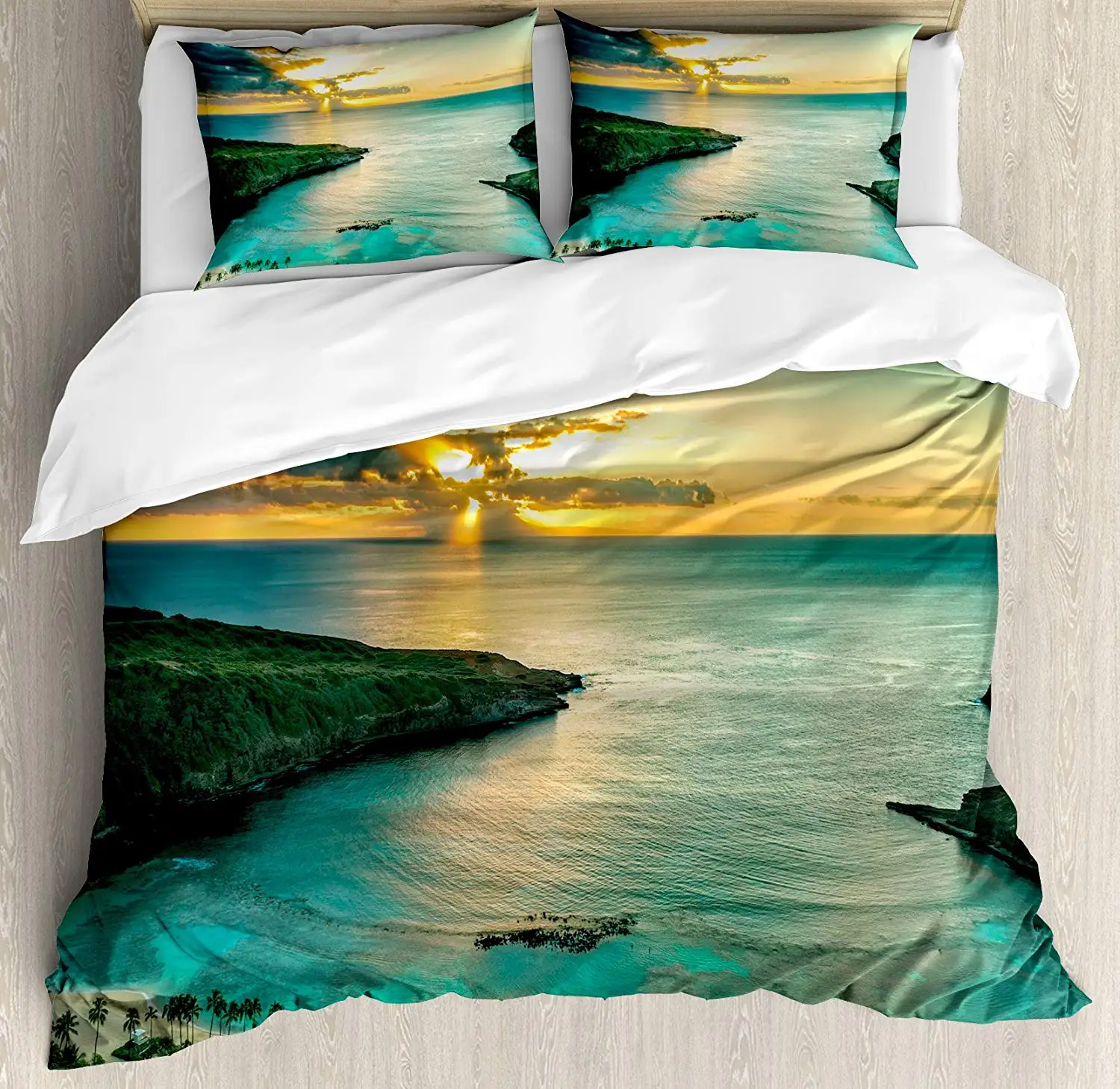 Hawaiian Duvet Cover Set Sunrise Over Hanauma Bay On Oahu Hawaii