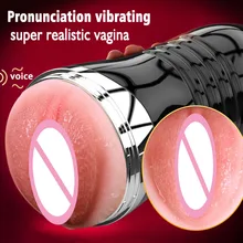 Voice Vibraing Masturbation Cup Artificial Realistic Vagina Pocket Pussy Male Hands Free Masturbator Vibrator Sex Toys For Men