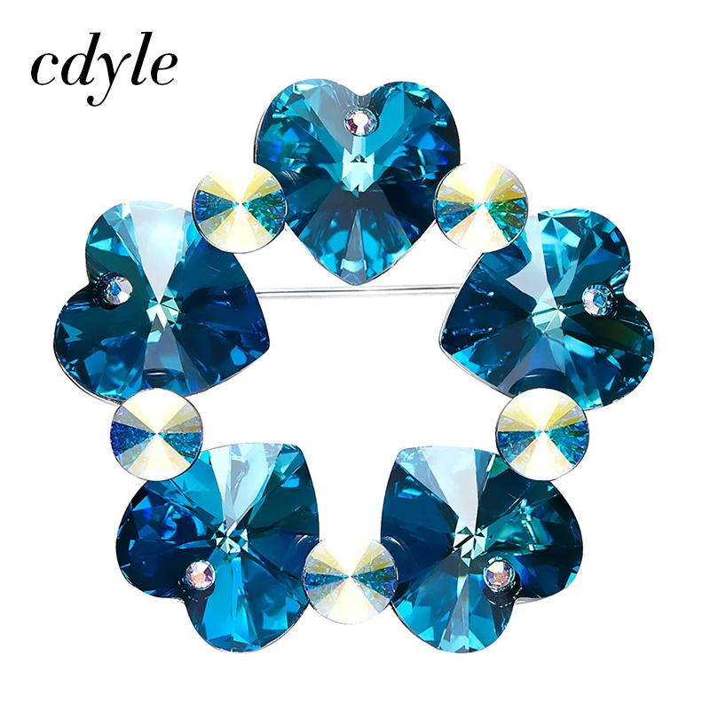 

Cdyle Crystals from Swarovski Brooches Women Austrian Rhinestone Fashion Jewelry Elegant Luxury Blue Purple Heart Christmas New