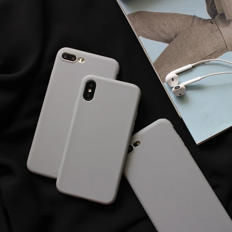 Cold Style Solid Color Phone Case for IPhone 7 X 6 XS 6S XR MAX 8 Soft TPU Gray Cover Plus |