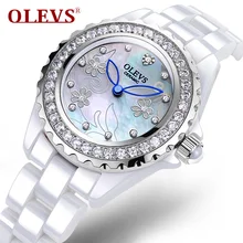 Fashion brand Women s Ceramic Watches white Luxury Quartz Rose gold Water resistant Clock Flower Relogio