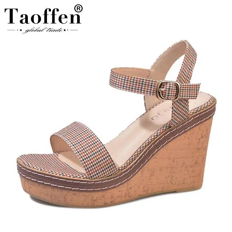 

Taoffen Brand Simple High Heel Young Ladies Shoes Women Daily Wedding Party Sandals Platform High Quality Sandals Size 35-39