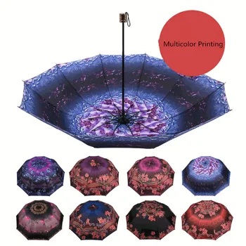 

10k Flower Cloth Tri-fold Umbrella Anti-splash Water And Wind Impact Printing Cloth Multi-Color Printing Manual Umbrellas
