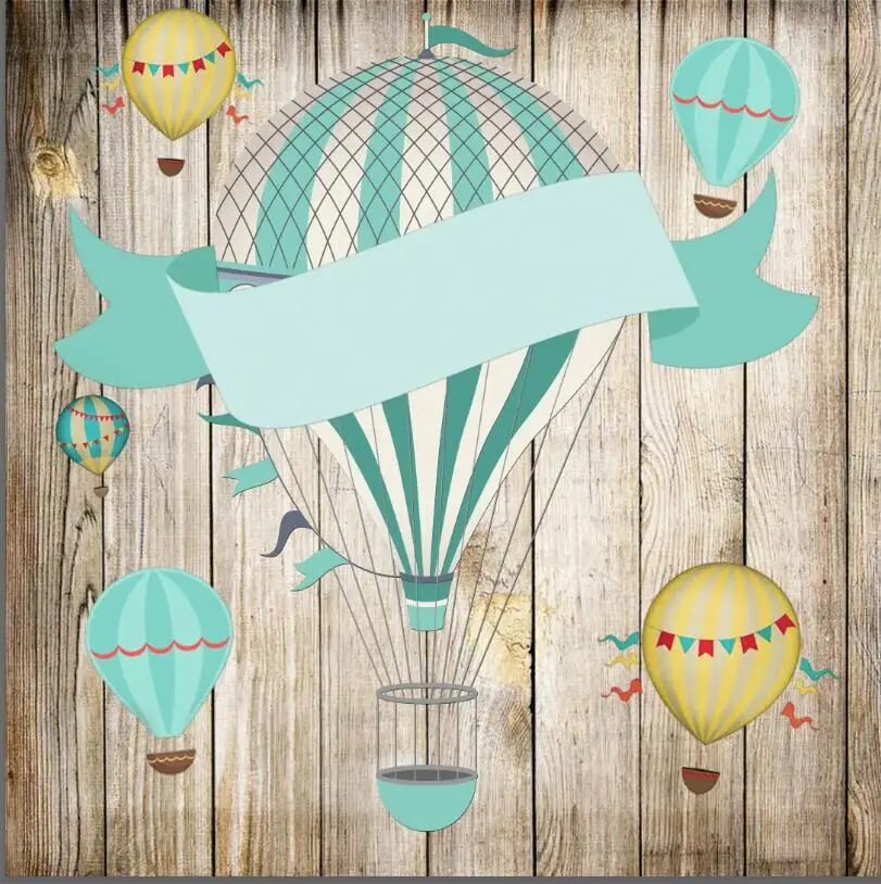 8x8FT Light Wood Planks Wall Air Balloons Ribbon Baby ...