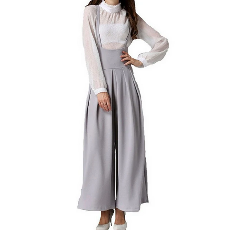 

Fashion Back Cross Strap Wide Leg Overall Pants 2019 Summer New Casual Trousers Women Culottes Solid Color Elastic Waist Rompers