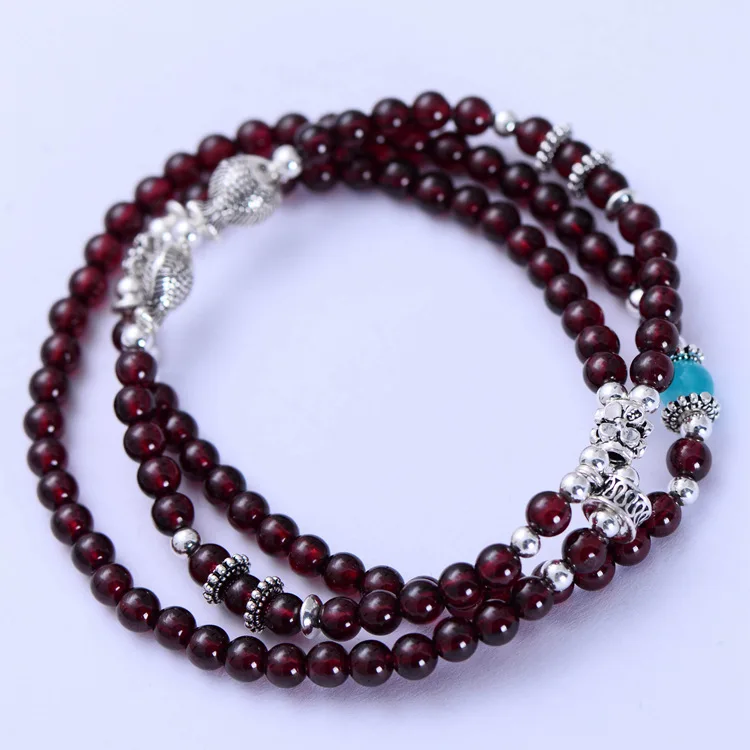

Fashion 925 Sterling Silver 4mm Red Garnet Bracelet Women Gift Thai Silver Jewelry Four Several String Bracelet LS010