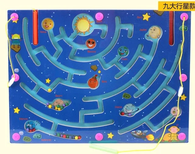 Большой магнитный лабиринт доска ранее детство обучающий игрушки Лабиринт G деревянные игрушки маленький лабиринт со стилусом 39*29 см - Цвет: Blue
