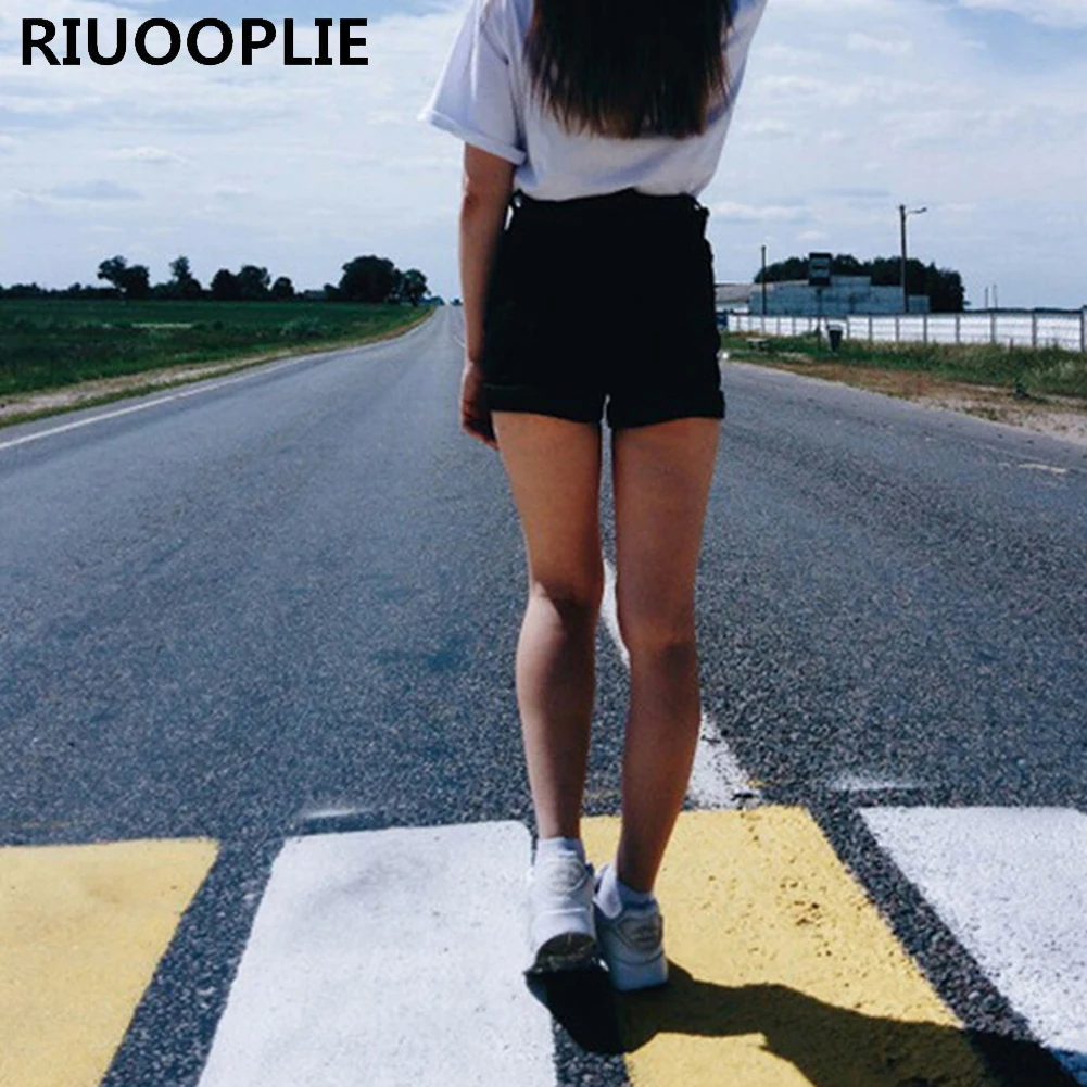 RIUOOPLIE/женские Стрейчевые джинсовые шорты в европейском стиле с высокой талией; Повседневные базовые джинсовые шорты