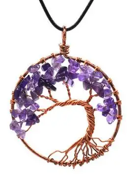 7 Чакра Дерево жизни кулон ожерелье для женщин подарок медь с натуральным кристаллом кварца кварцевый Целительный рейки ожерелье маятник Jewelr - Окраска металла: 4-4 leather chain