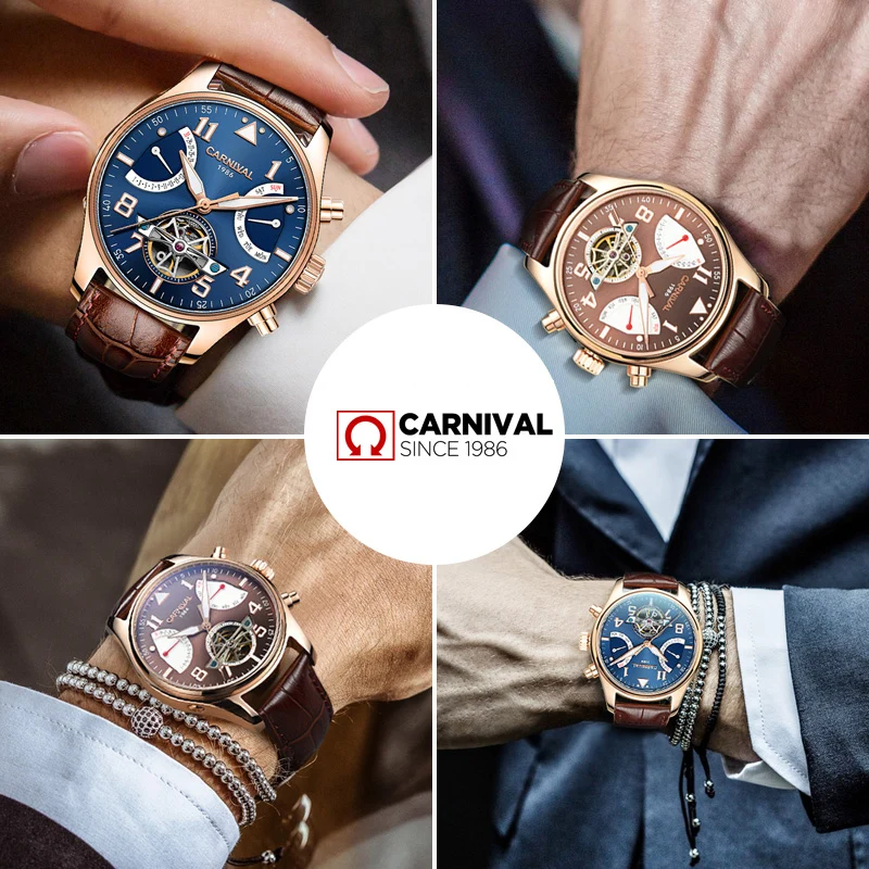 Карнавал сапфир relogio masculino TopBrand автоматические часы для мужчин Tourbillon механические водонепроницаемые часы модные кожаные роскошные