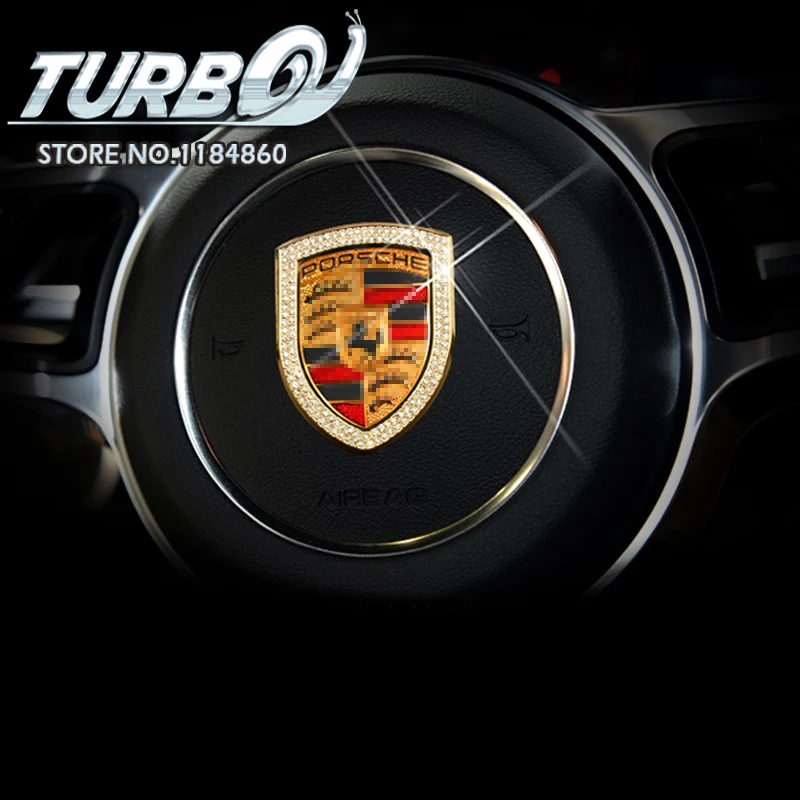 

For Porsche 911 Macan Panamera Cayenne Car Styling Gold Silver Rhinestone Steering Wheel Center Logo Trim Cover Sticker