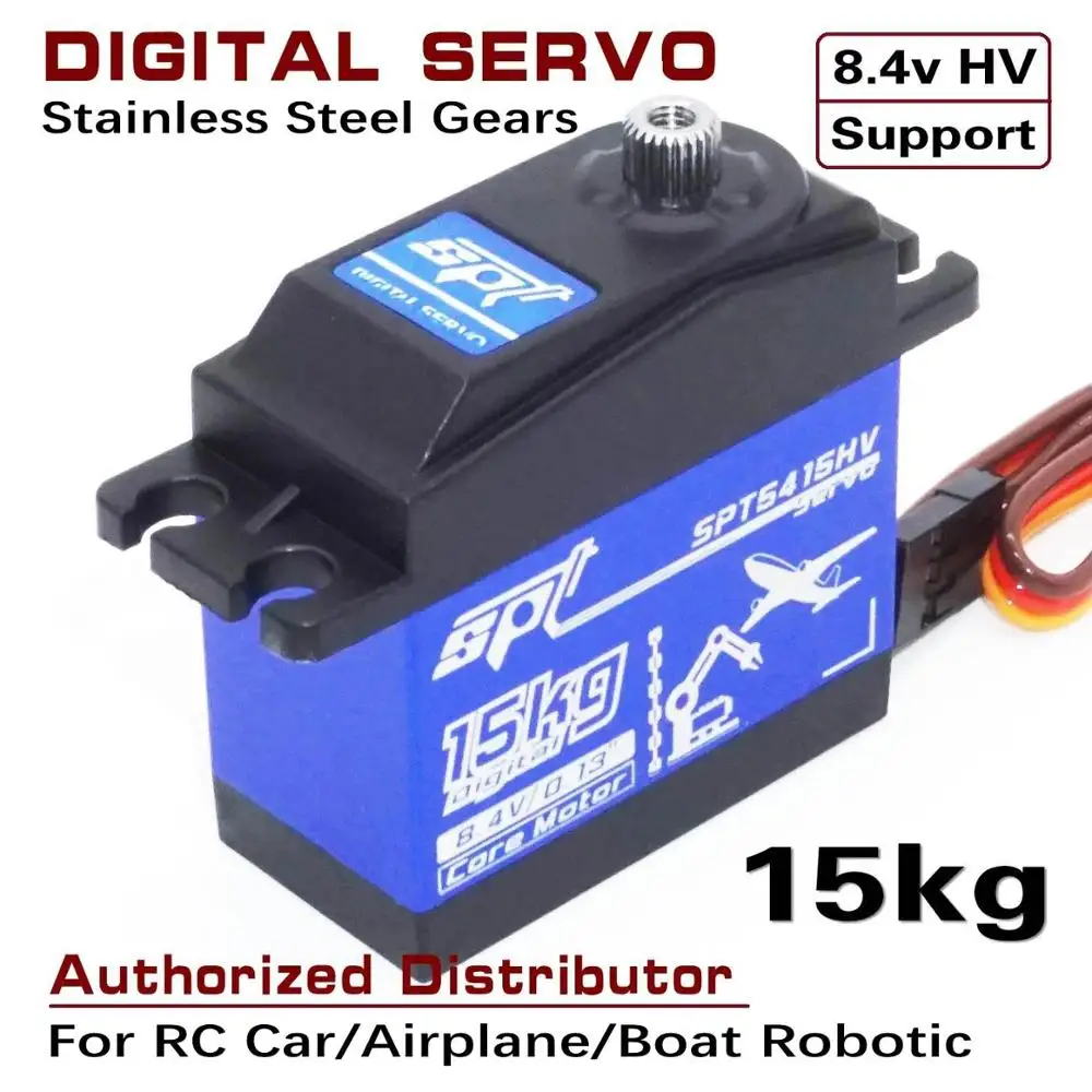 

SPT5415HV 15kg 8.4v High Voltage Large Torque Digital Standard Servo For 1:10 RC Car Boat Airplane Metal Gear Case Robot Arm
