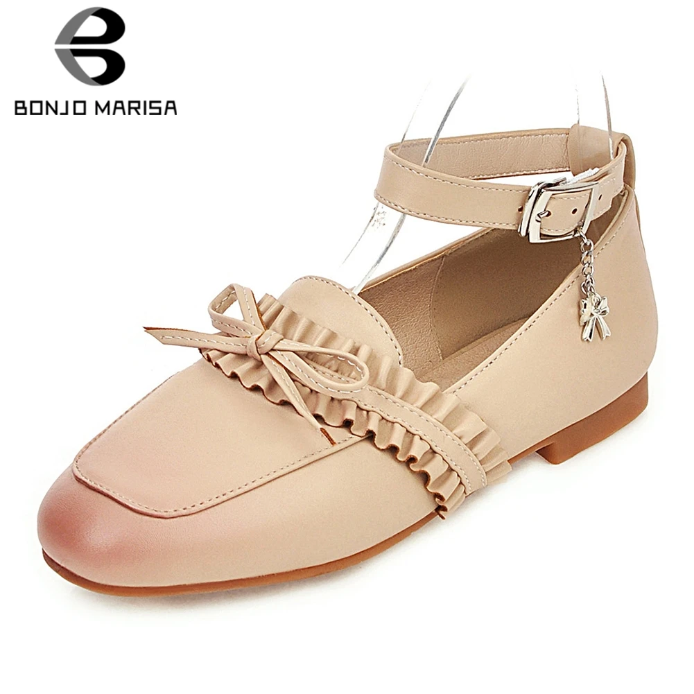 

BONJOMARISA New Fashion Hot Sale buckle-strap Summer Shoes Woman Flats Bowtie Concise 2020 Casual Flats Woman Shoes Footwear