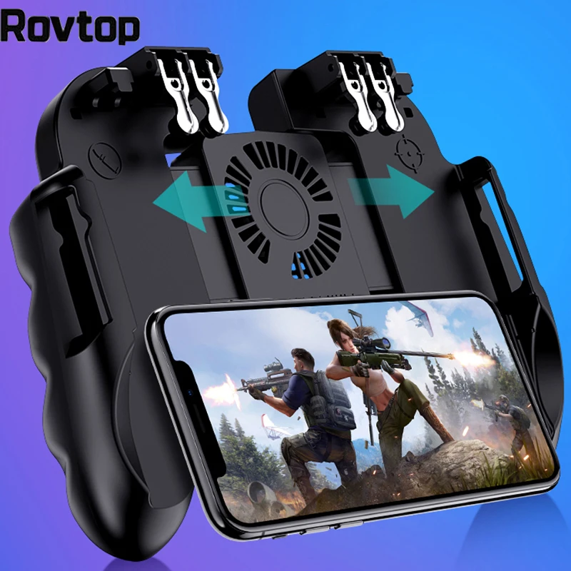 

Rovtop PBUG Mobile Controller Gamepad Pubg Phone Trigger L1R1 Shooter Joystick Phone Holder Game Pad With Cooler Fan