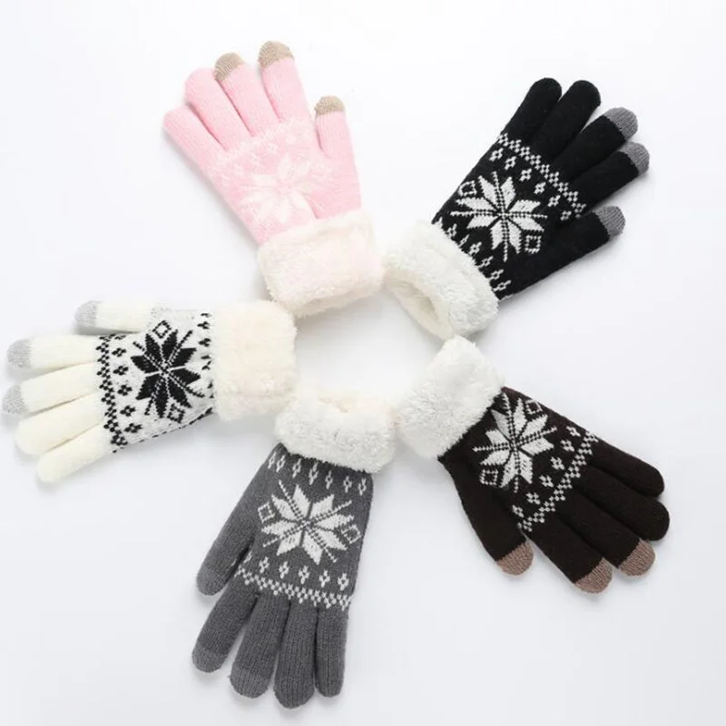 Модная изящная женская осень-зима трикотажные хлопковые утепленные кофточки с длинными рукавами теплые перчатки милые Для женщин снежинки варежки L86