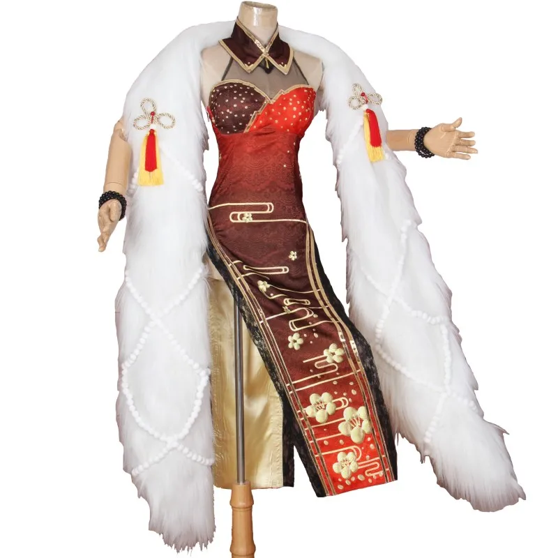 Игра Onmyoji Aoandou китайский Чонсам сексуальная одежда косплей костюм + меховой