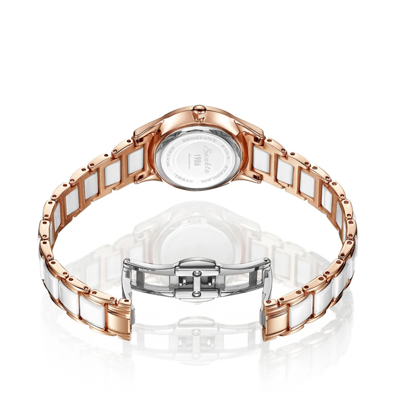 Sunkta New Quartz Women Watches Waterproof Fashion Simple Feminine Watch Stainless Steel Ceramic-5