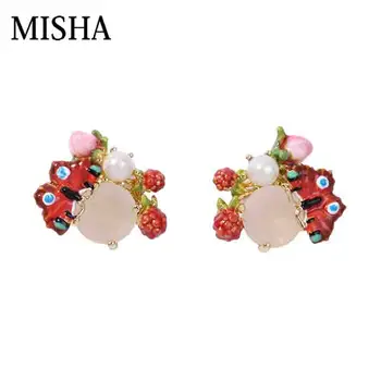 

MISHA Luxury simulation Gems Sets Red butterfly Earrings stud earrings Fine Jewelry birthday engagement gift top quality 680