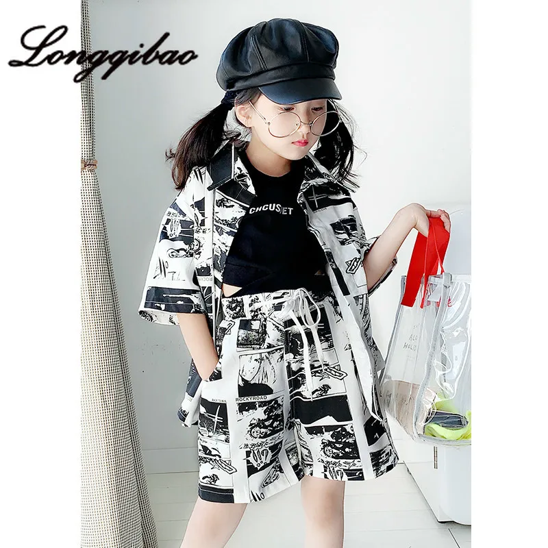 

Girls Hip Hop Suit Summer New Street Dance Costume Loose Handsome Boys Short Sleeve Costume Children's Tide Children's Clothes