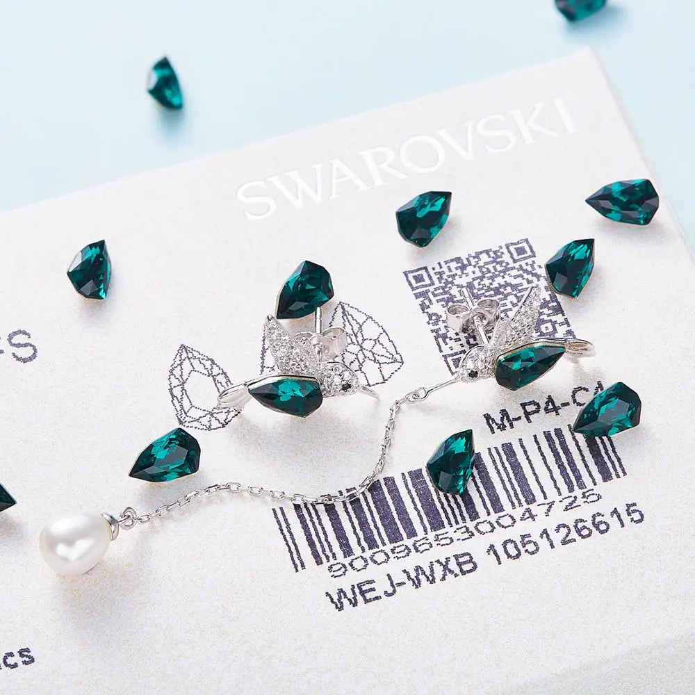Женские серебряные серьги в виде птиц Cdyle украшенные кристаллами Swarovski 925