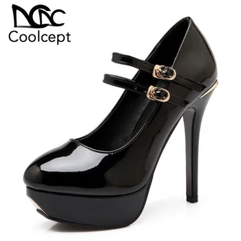 

Coolcept Sexy Women High Heel Shoes Fashion Platform Pumps Double Buckle Round Toe Thin Heels Wedding Shoes Woman Size 32-43