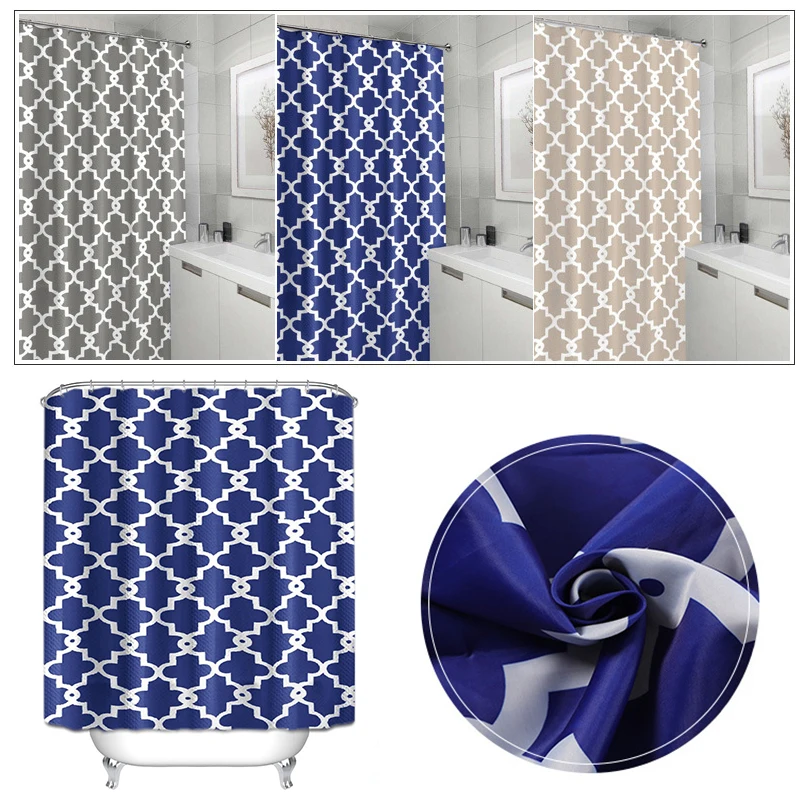 الأزرق منقوشة الطباعة البوليستر دش الستار الحمام المنتجات شعرية للماء الستائر مع هوك فندق حمام غرفة ديكور