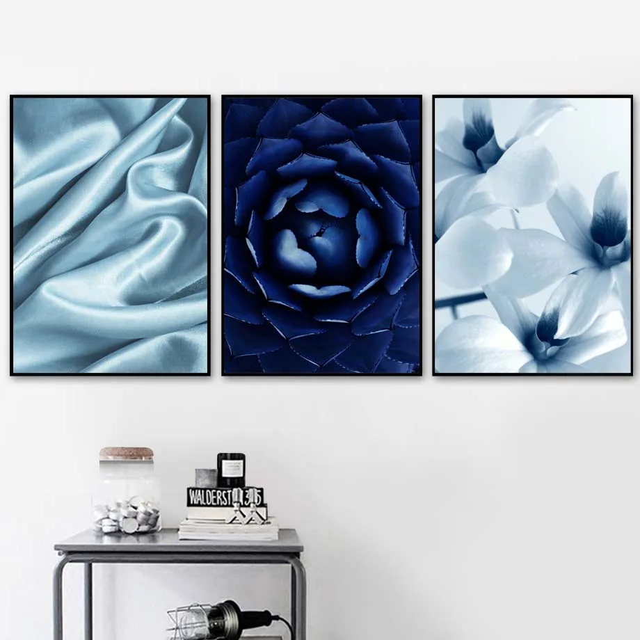 Blue Sea Sky Flower Silk Landscape Wall Art Canvas Painting Nordic Posters And Prints Wall Pictures For Living Room Home Decor