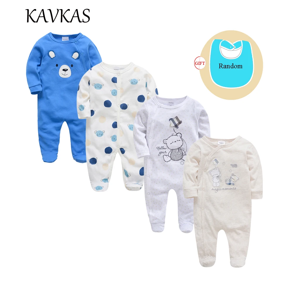 Kavkas 4 قطعة/الوحدة الطفل الملابس طويلة الأكمام س الرقبة Cottn طفل السروال القصير عيد الميلاد ارتداء roupa دي bebes الوليد الفتيات الفتيان الملابس
