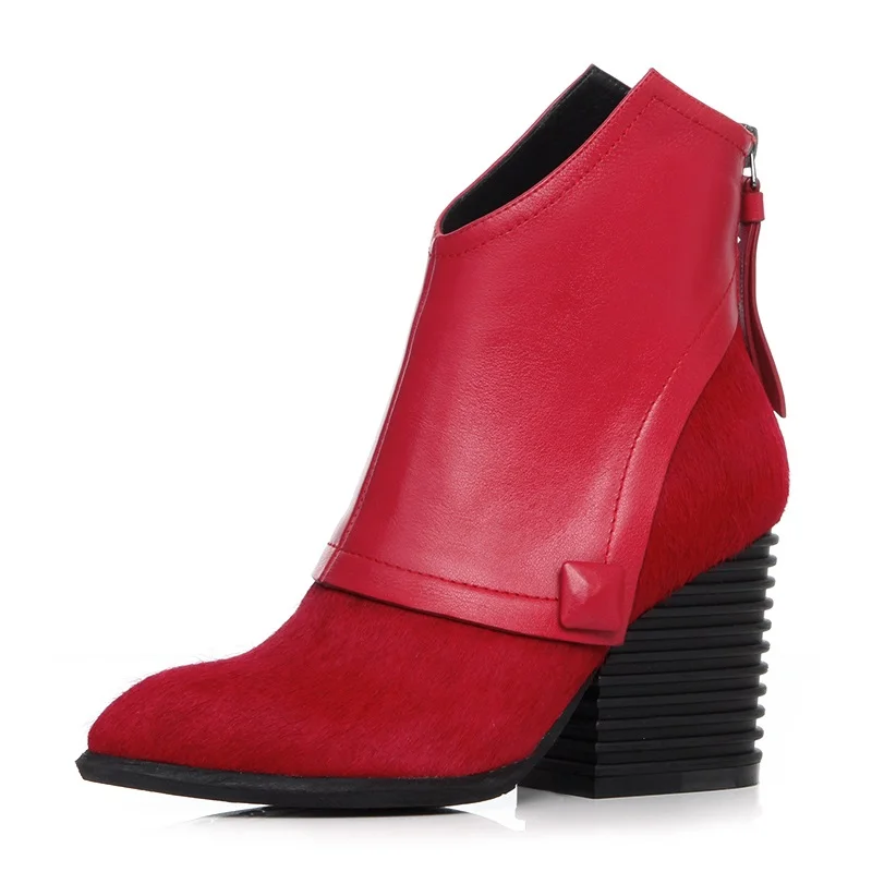 FACNDINLL/женские ботильоны из натуральной кожи; цвет черный, красный; кожаные ботинки на высоком каблуке с острым носком; женские осенние ботинки для верховой езды