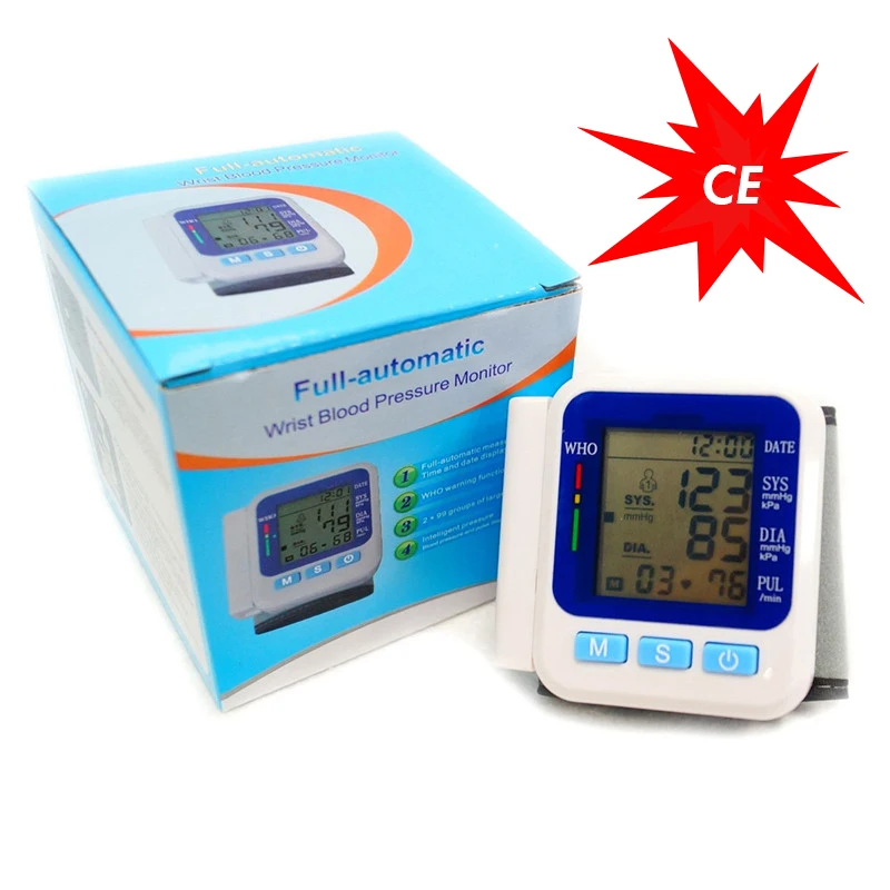 

LCD Display Wrist Blood Pressure Monitor Health Care Automatic Sphygmomanometer Themometer Digital Pulse Rate Measure Meter