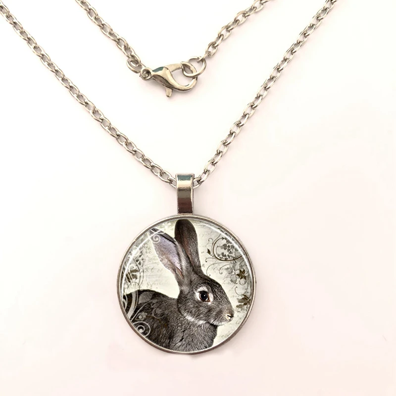 

Fashion Style Animal Necklace Rabbit Pendant Bunny Rabbit Jewelry Glass Cabochon Pendant for Women Necklaces Women Men Gifts