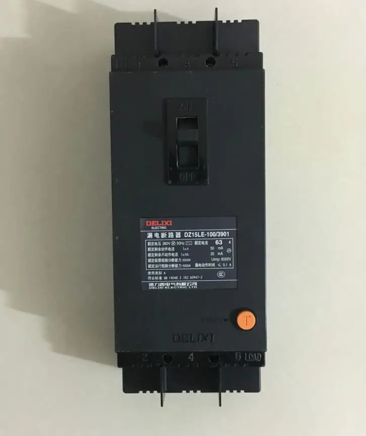 Delixi MCCB трехфазный трехпроводной переключатель утечки dz15le-63a/3901 380 V 3 P