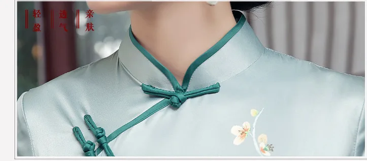 SHENG Коко серебристо серый Мини Qipao шелк короткие платья для женщин плотно китайский тонкий и легкий Атлас Платье Чонсам цветы XL XXL