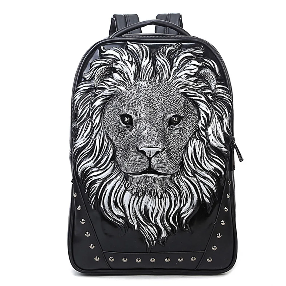 

Animal Lion Backpack PU Shoulder Bag Travlling Men Women Daypack