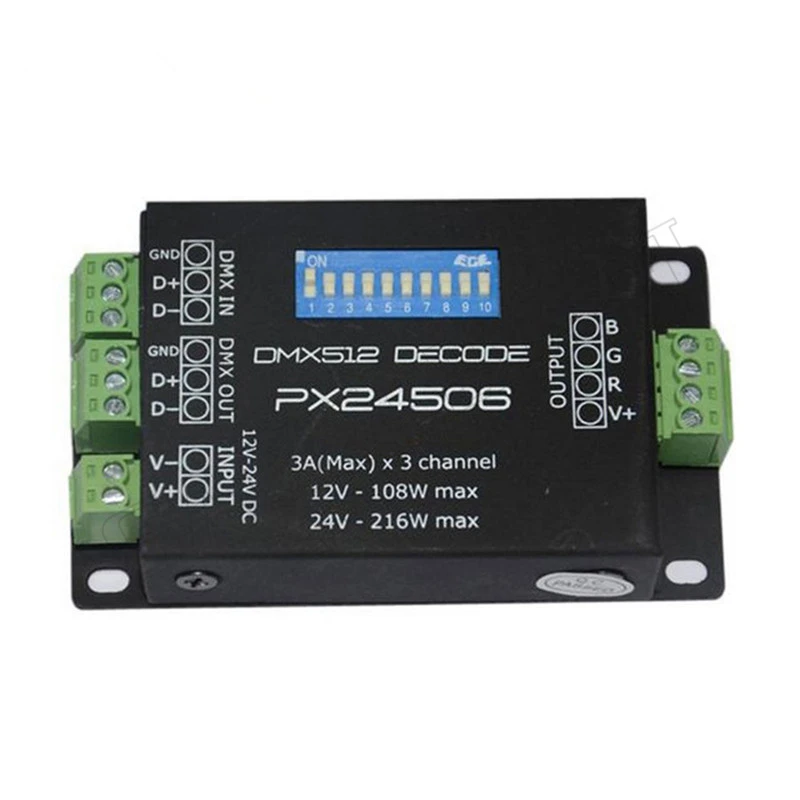 Лучшая цена оптовая продажа DC12V 24V PX24506 DMX512 3CH декодер драйвер RGB Усилитель
