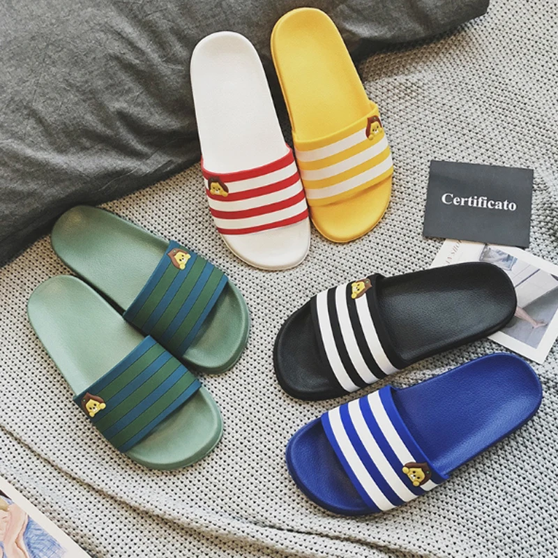 

COOLSA Women Summer Flat Non-slip Striped Slippers Women Home Bathroom Slippers Lady Fashion Beach Flip Flops Wholesale Slides