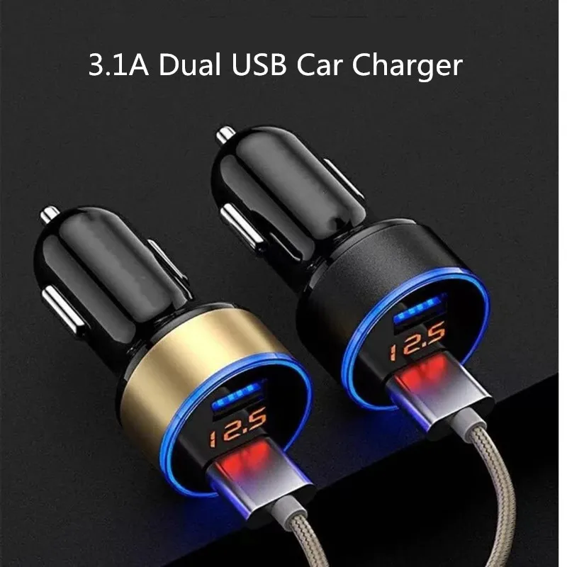 

3.1A Dual USB Car Charger Auto Charger Digital LED Display Car Quick Charger Adapter for Phone Tablet GPS Car Accessories