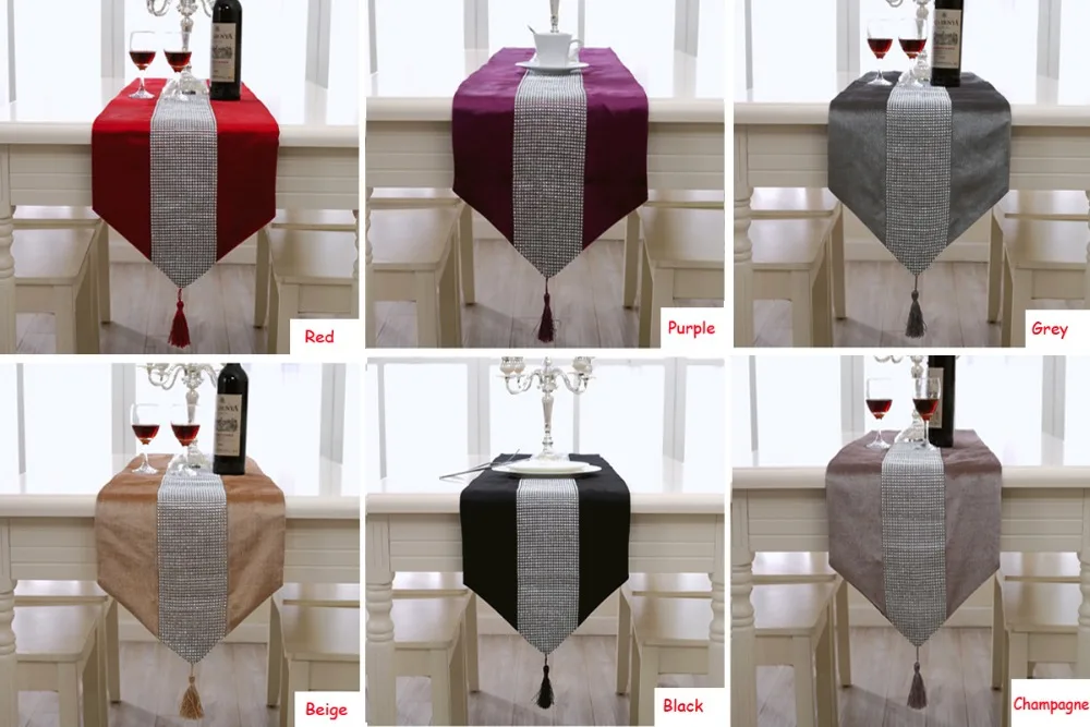 

32x185cm Table Runner Velvet Chenille Satin Tasseled Edge Dinner Party Dec