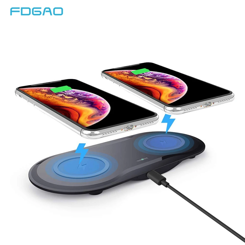 FDGAO 10 Вт двойное сиденье Qi Беспроводное зарядное устройство для iPhone X 8 XS Max samsung S10 S9 S8 Note 8 9 USB быстрая зарядка Беспроводная зарядная панель
