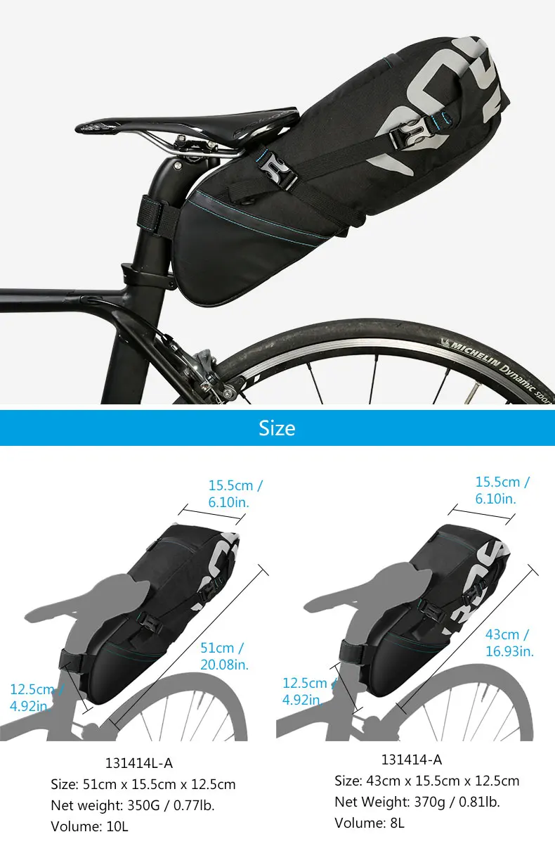 ROSWHEEL, велосипедная сумка для хвоста, закрывающая крышку, объем, выдвижная, 8L10L, подседельный штырь, сумка для хранения, MTB, дорожный велосипед, сумка, 131414