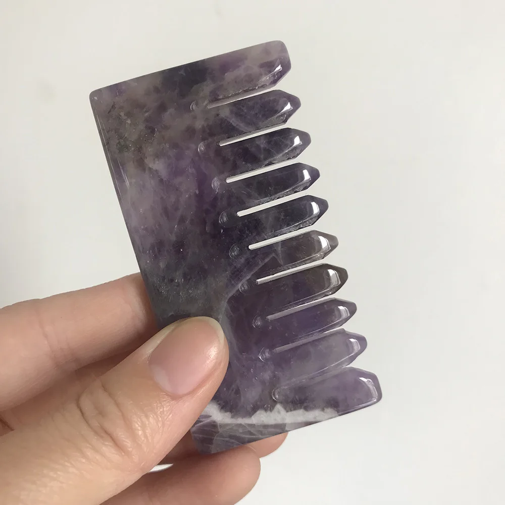 New Design Natural Various Crystal Dream Amethyst Rose Quartz Black Obsidian Lapis Lazuli Red Jasper Massage Comb for Beauty SQ - Цвет: 8cm amethyst