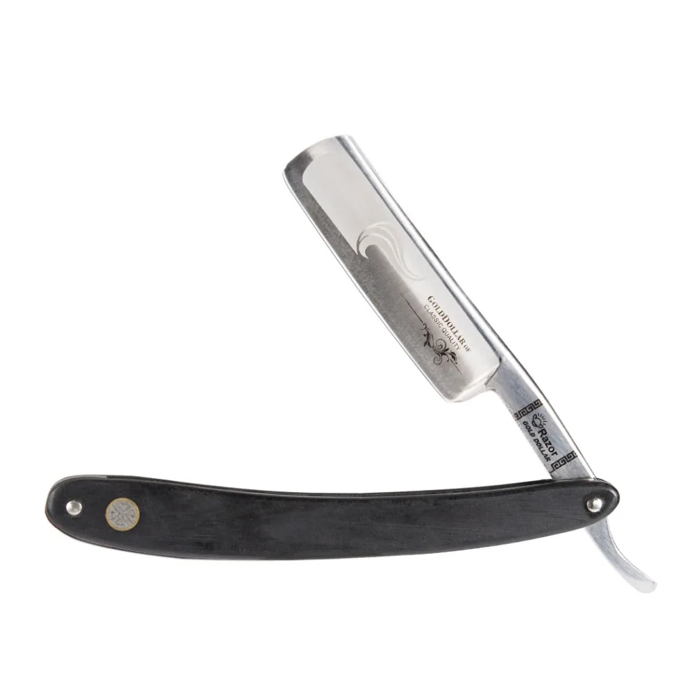 

Gold Dollar New Arrival Shaving Ready Cut Throat Straight Razor Professional Quality Carbon Steel Blade Black Wood handle