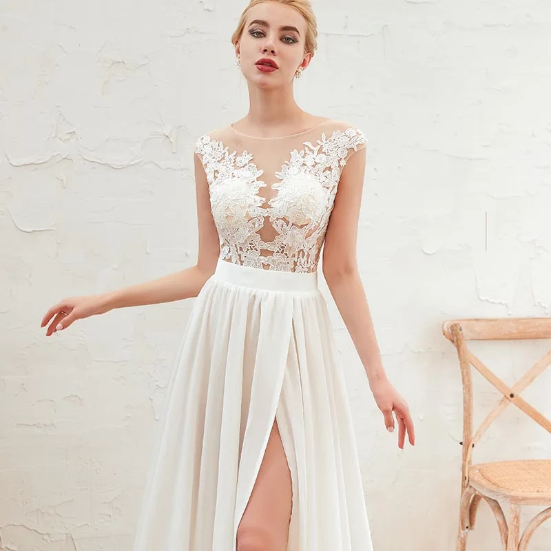 Новое поступление, реальные фотографии, свадебные платья в стиле бохо, Прозрачный лиф, шифоновое платье для летней свадьбы