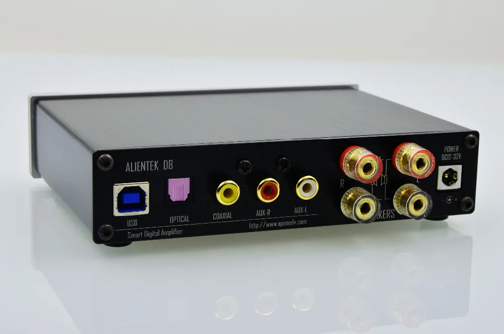 2018 nuevo Alientek D8 amplificador de Audio Digital completo entrada USB XMOS/Coaxial/óptico/AUX 80 W * 2 24Bit/192 KHz DC28V/4.3A