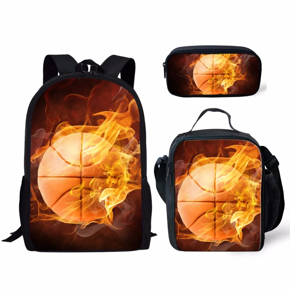 Jackherelook 3D Fire Ice Foot Ball футбол напечатанные школьные рюкзаки большой комплект из 3 предметов для мальчиков школьные сумки ранцы