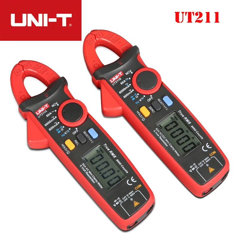 

UNI-T UT211A/UT211B Ammeter AC/DC 60A Mini Digital Clamp Meters Diode Ohm True RMS Ammeter VFC/NCV/ Resistance/Capacitance Test
